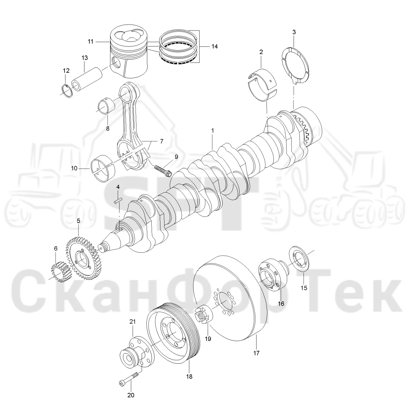 Схема: Valmet / Лесозаготовительные машины / Valmet 941 / Valmet 941 Ch -12070 / Valmet 941 Ch -12070 / Каталог запасных частей / Двигатель / Блок двигателя / Коленвал