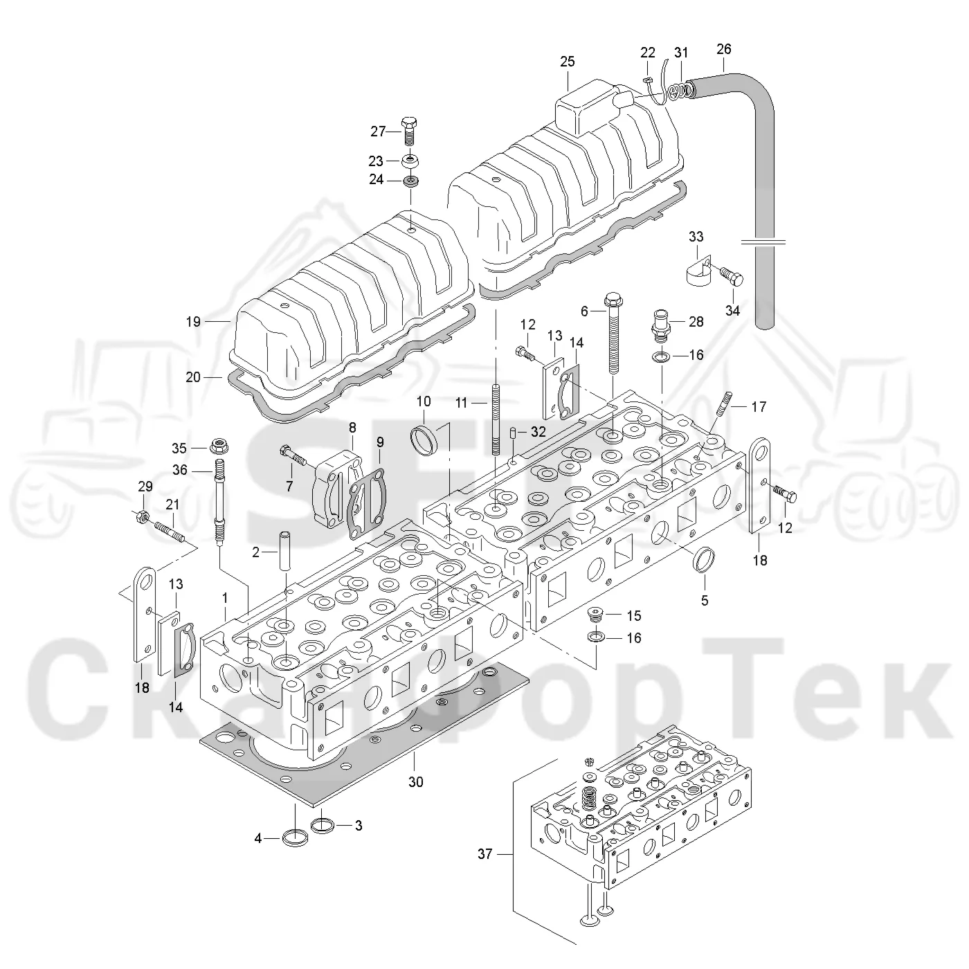 Схема: Valmet / Лесозаготовительные машины / Valmet 941 / Valmet 941 Ch -12070 / Valmet 941 Ch -12070 / Каталог запасных частей / Двигатель / Блок двигателя / Головка цилиндра