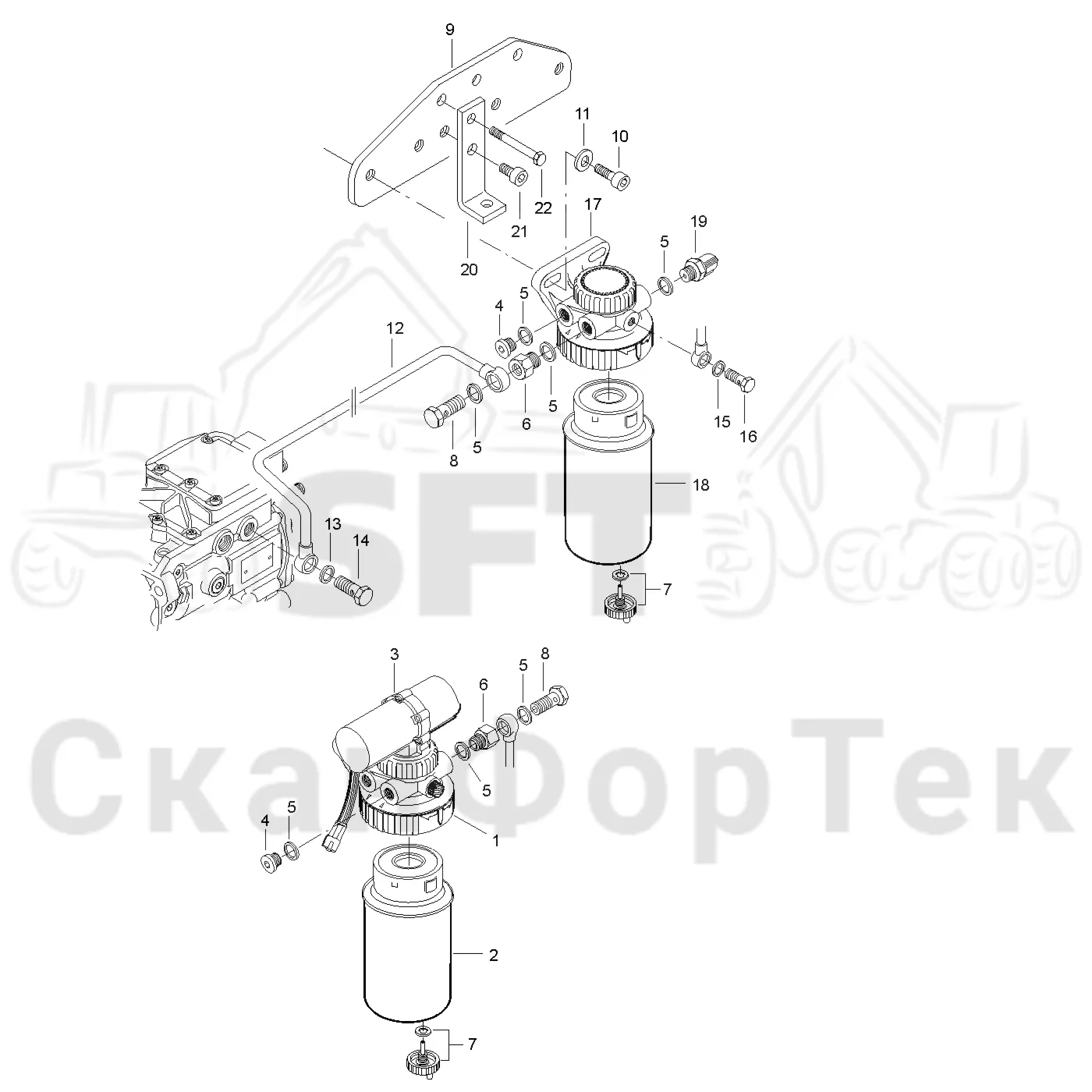 Схема: Valmet / Лесозаготовительные машины / Valmet 941 / Valmet 941 Ch -12070 / Valmet 941 Ch -12070 / Каталог запасных частей / Двигатель / Топливная система / Топливный фильтр