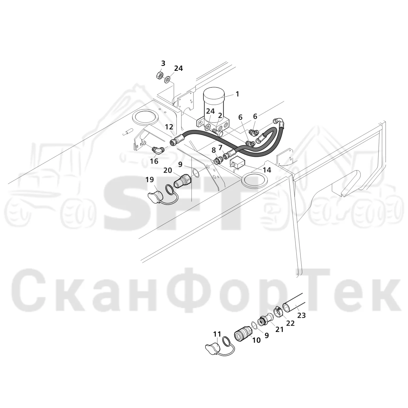 Схема: Valmet / Лесозаготовительные машины / Valmet 941 / Valmet 941 Ch -12070 / Valmet 941 Ch -12070 / Каталог запасных частей / Двигатель / Топливная система / Топливозаправка электронасосом