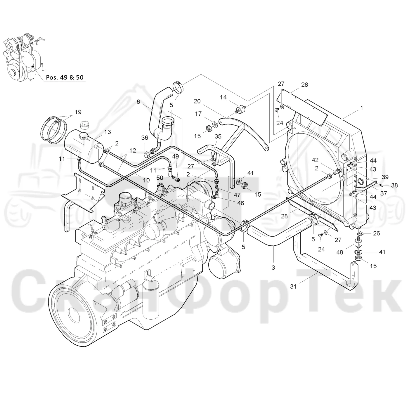 Схема: Valmet / Лесозаготовительные машины / Valmet 941 / Valmet 941 Ch -12070 / Valmet 941 Ch -12070 / Каталог запасных частей / Двигатель / Система охлаждения / Система охлаждения двигателя