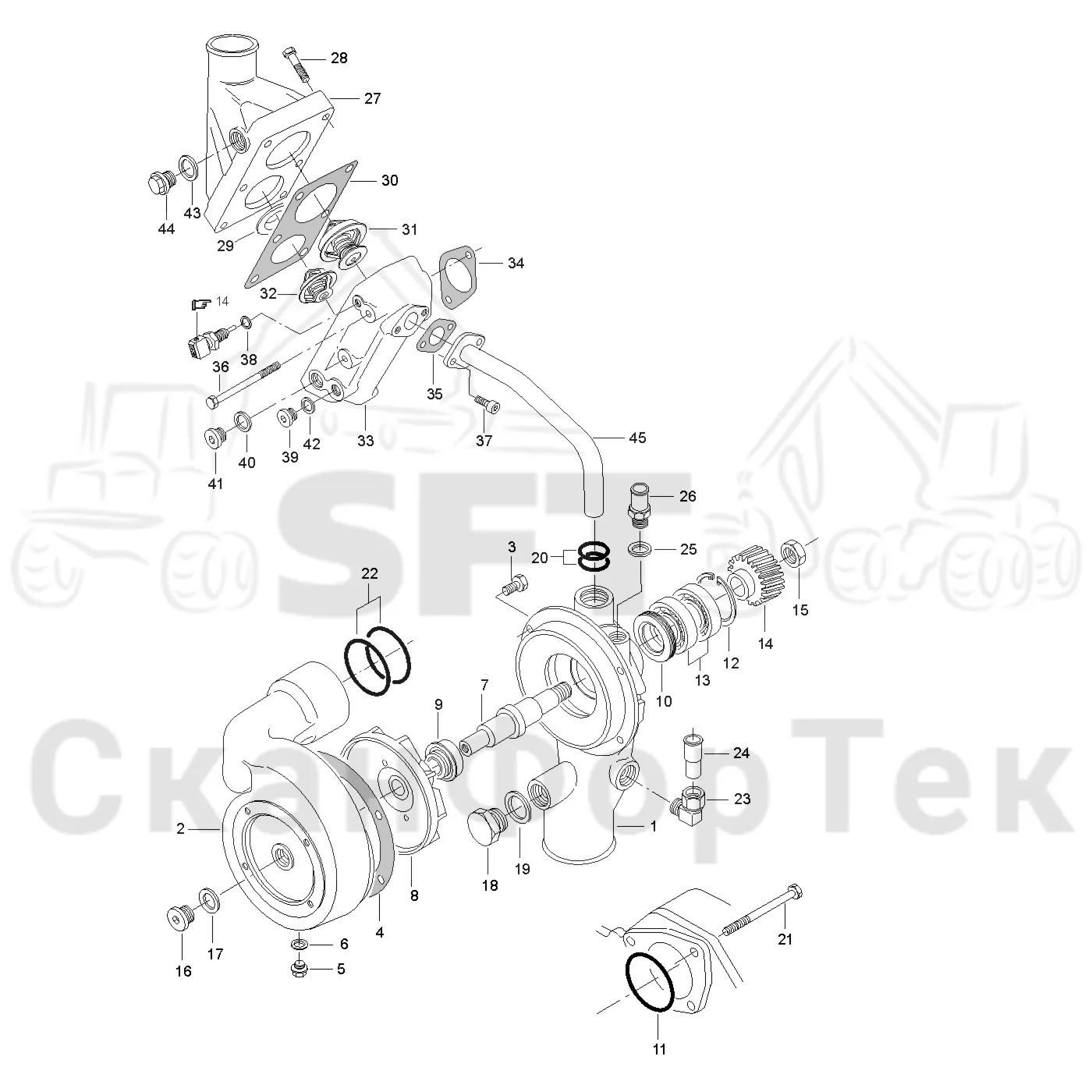 Схема: Valmet / Лесозаготовительные машины / Valmet 941 / Valmet 941 Ch -12070 / Valmet 941 Ch -12070 / Каталог запасных частей / Двигатель / Система охлаждения / Насос хладагента