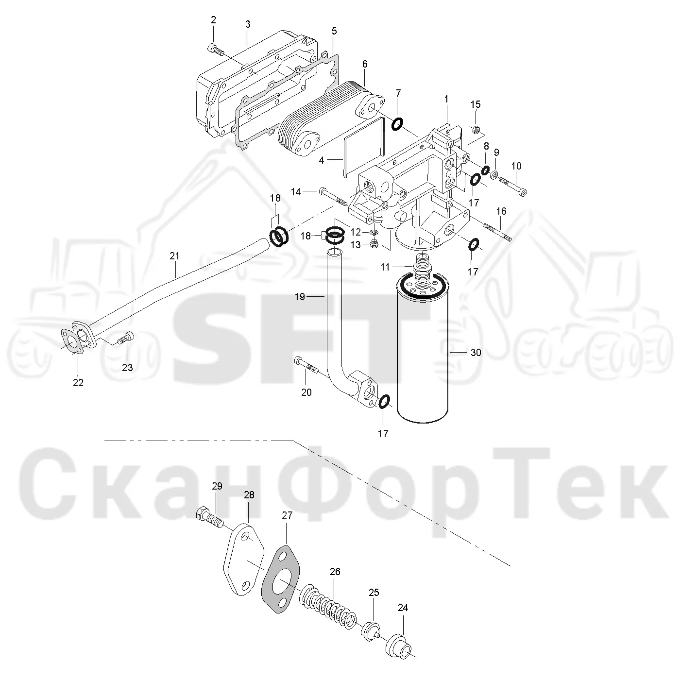 Схема: Valmet / Лесозаготовительные машины / Valmet 941 / Valmet 941 Ch -12070 / Valmet 941 Ch -12070 / Каталог запасных частей / Двигатель / Система смазки / Масляный фильтр