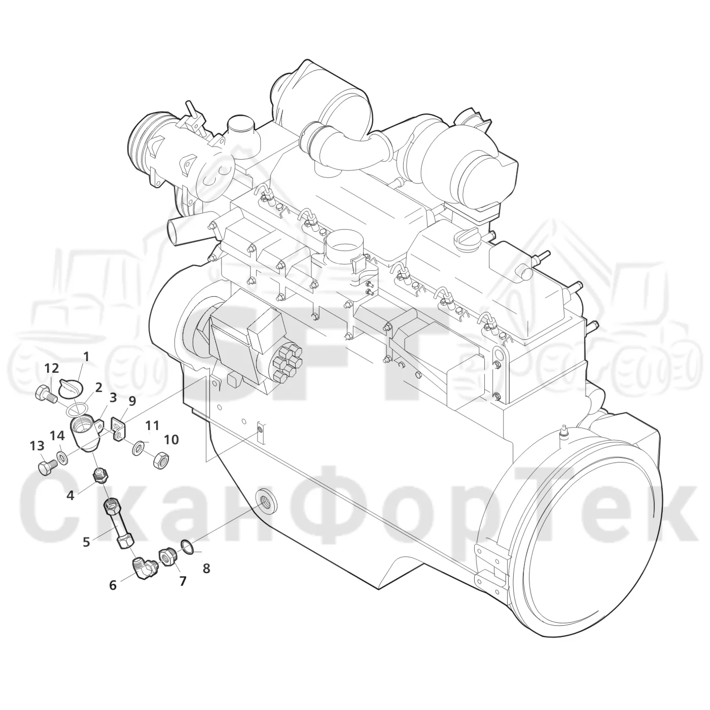 Схема: Valmet / Лесозаготовительные машины / Valmet 941 / Valmet 941 Ch -12070 / Valmet 941 Ch -12070 / Каталог запасных частей / Двигатель / Система смазки / Заполнение маслом