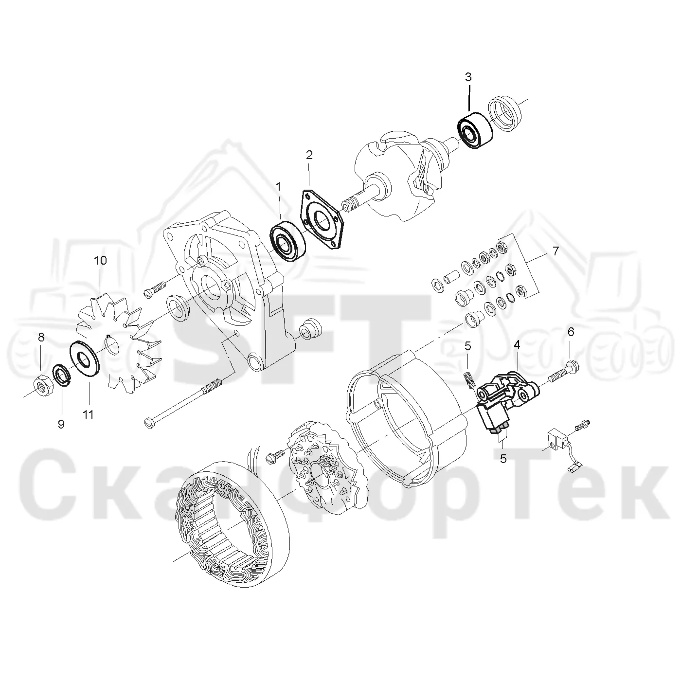 Схема: Valmet / Лесозаготовительные машины / Valmet 941 / Valmet 941 Ch -12070 / Valmet 941 Ch -12070 / Каталог запасных частей / Двигатель / Генератор переменного тока / Генератор переменного тока