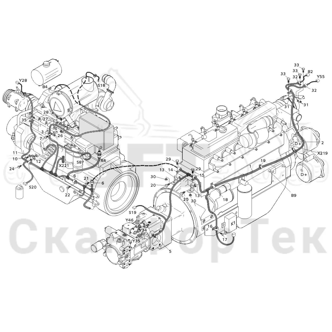 Схема: Valmet / Лесозаготовительные машины / Valmet 941 / Valmet 941 Ch -12070 / Valmet 941 Ch -12070 / Каталог запасных частей / Двигатель / Комплект электрооборудования / Комплект кабелей двигателя
