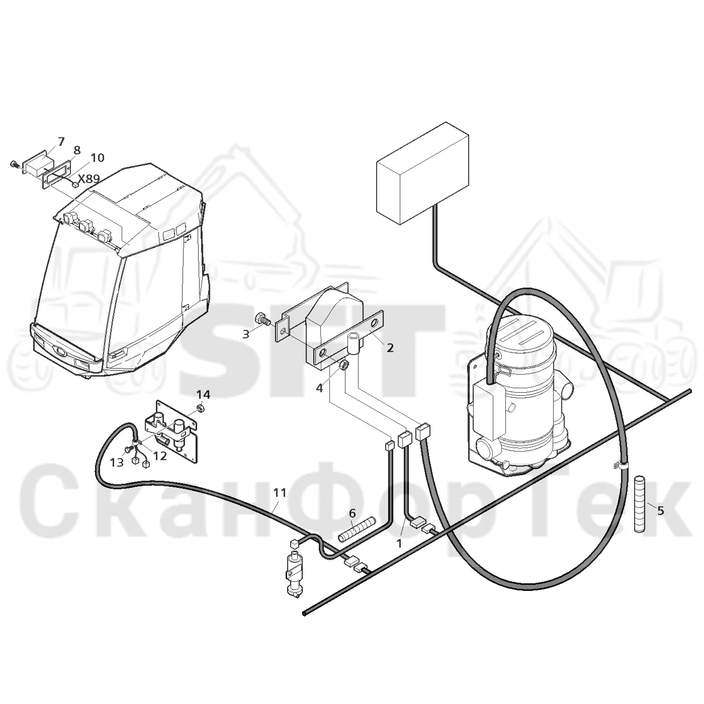 Схема: Valmet / Лесозаготовительные машины / Valmet 941 / Valmet 941 Ch -12070 / Valmet 941 Ch -12070 / Каталог запасных частей / Двигатель / Подогреватель / Электрический набор Webasto