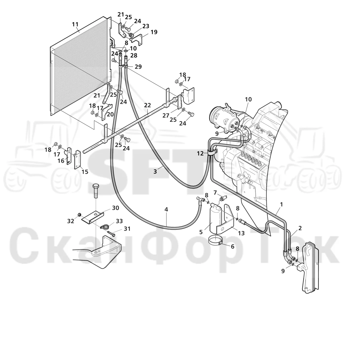 Схема: Valmet / Лесозаготовительные машины / Valmet 941 / Valmet 941 Ch -12070 / Valmet 941 Ch -12070 / Каталог запасных частей / Двигатель / Кондиционер воздуха / Кондиционер воздуха