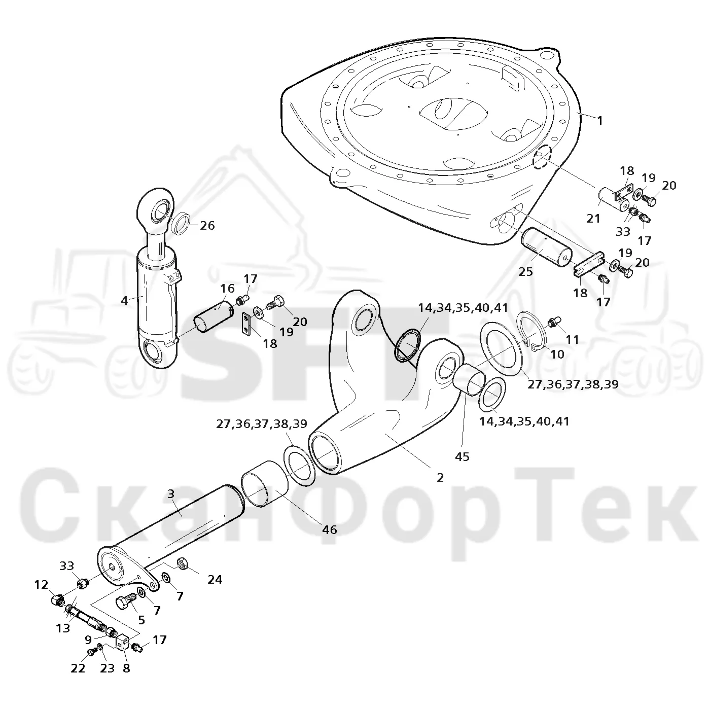 Схема: Valmet / Лесозаготовительные машины / Valmet 941 / Valmet 941 Ch -12070 / Valmet 941 Ch -12070 / Каталог запасных частей / шасси / Оборудование наклона / Механизмы оборудования наклона