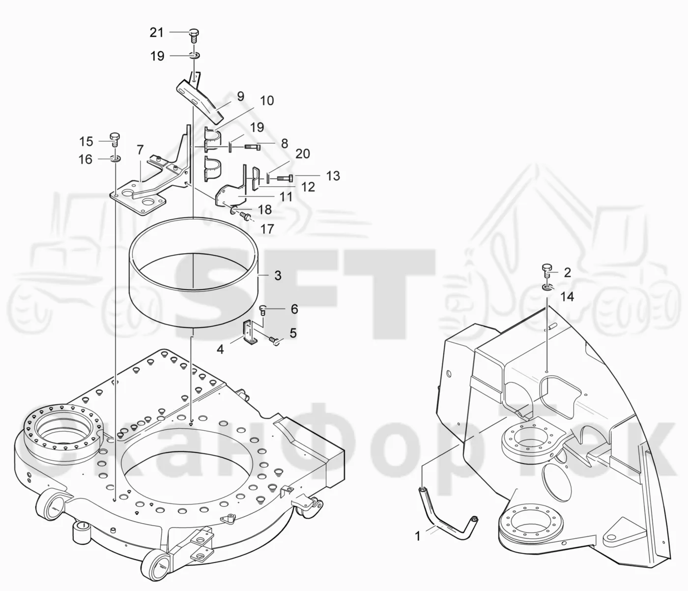 Схема: Valmet / Лесозаготовительные машины / Valmet 941 / Valmet 941 Ch 12071- / Valmet 941 Ch 12071- / Каталог запасных частей / шасси / Оборудование наклона / Прокладка шланга под кабину