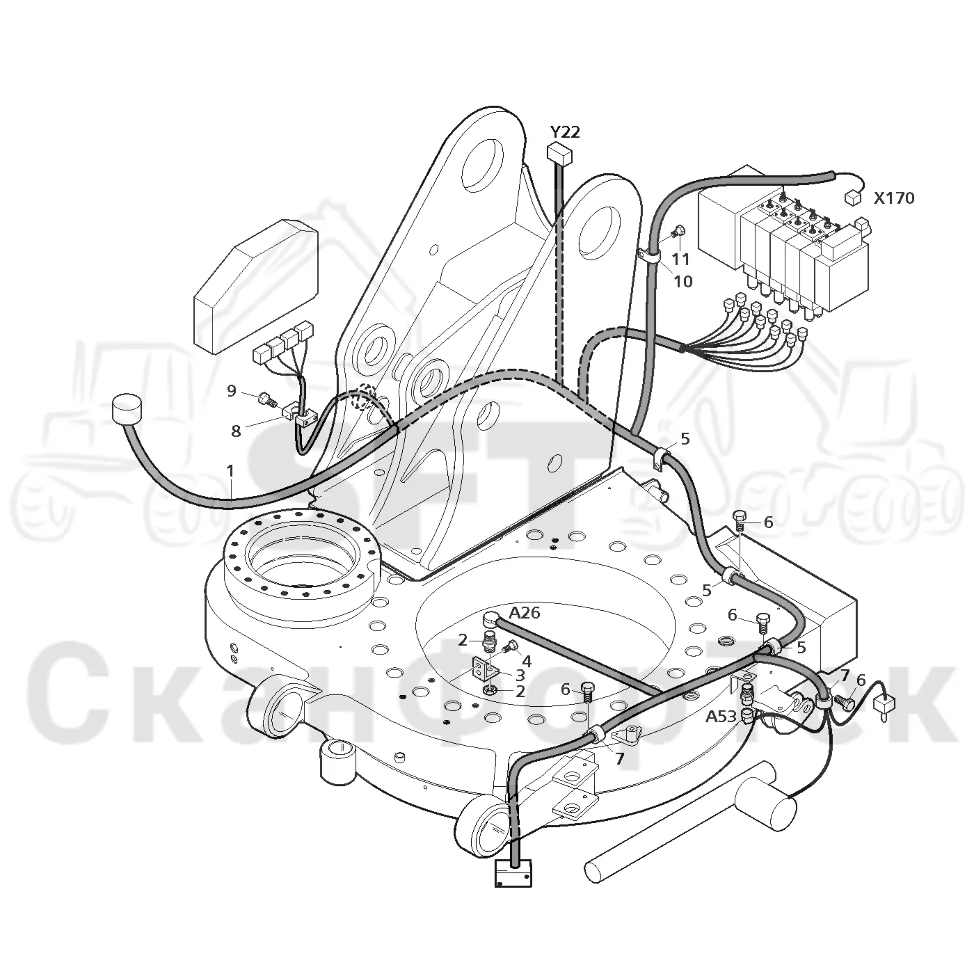 Схема: Valmet / Лесозаготовительные машины / Valmet 941 / Valmet 941 Ch -12070 / Valmet 941 Ch -12070 / Каталог запасных частей / шасси / Оборудование наклона / Комплект электрооборудования наклона