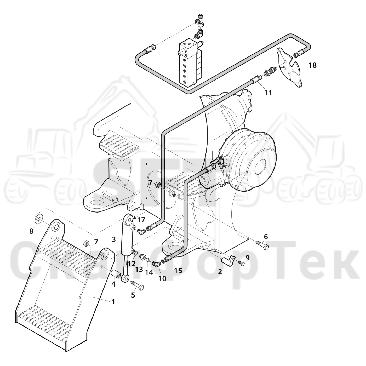 Схема: Valmet / Лесозаготовительные машины / Valmet 941 / Valmet 941 Ch -12070 / Valmet 941 Ch -12070 / Каталог запасных частей / шасси / Ступени / Ступень передняя