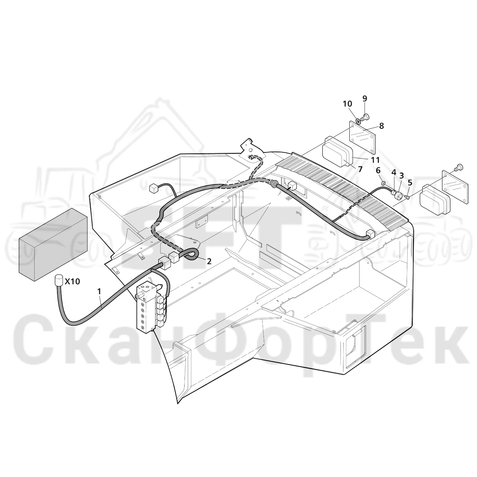 Схема: Valmet / Лесозаготовительные машины / Valmet 941 / Valmet 941 Ch 12071- / Valmet 941 Ch 12071- / Каталог запасных частей / шасси / Электрический Оборудование / Комплект кабелей задний