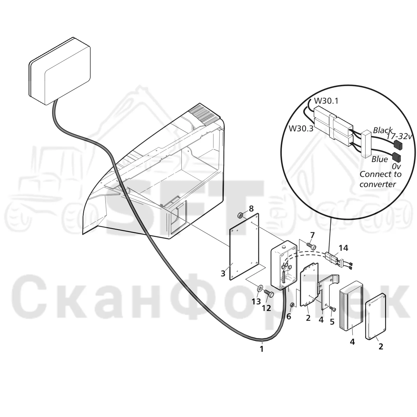 Схема: Valmet / Лесозаготовительные машины / Valmet 941 / Valmet 941 Ch -12070 / Valmet 941 Ch -12070 / Каталог запасных частей / шасси / Электрический Оборудование / Преобразователь напряжения