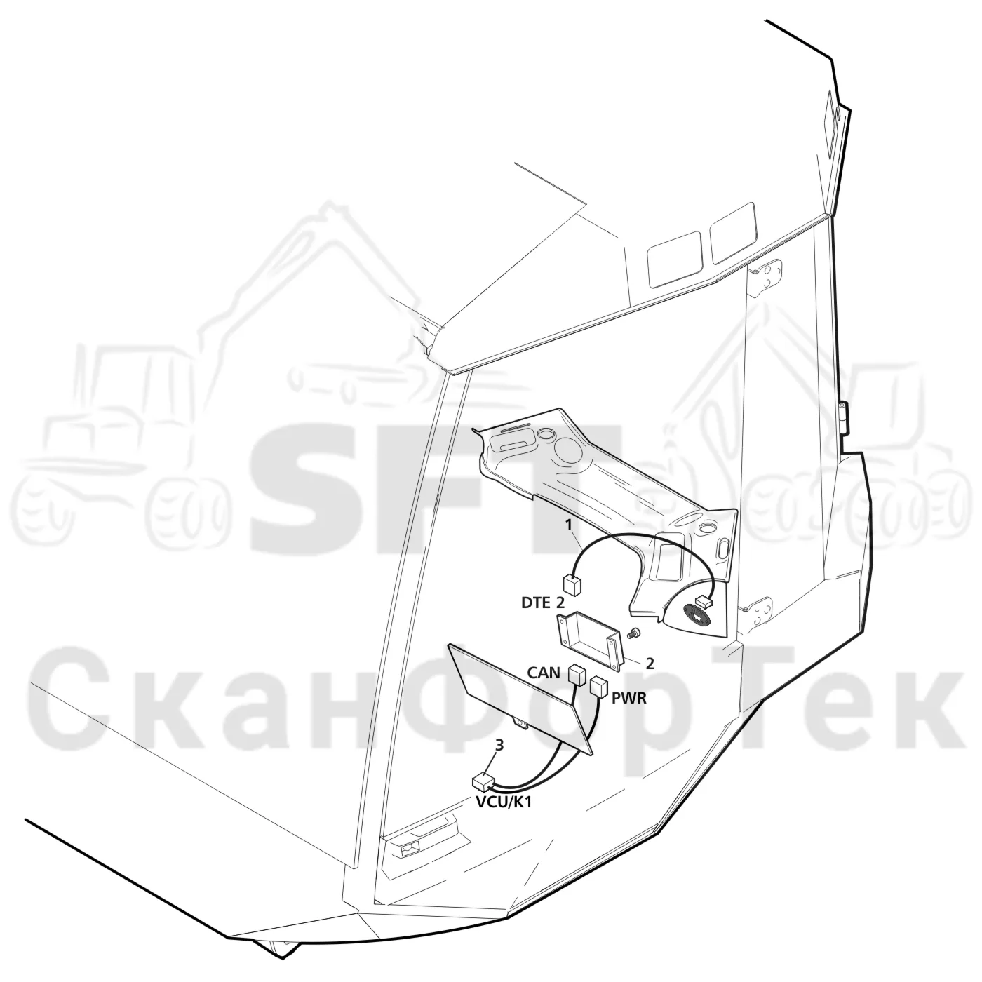 Схема: Valmet / Лесозаготовительные машины / Valmet 941 / Valmet 941 Ch -12070 / Valmet 941 Ch -12070 / Каталог запасных частей / Кабина / Салон / Электрический набор VCU