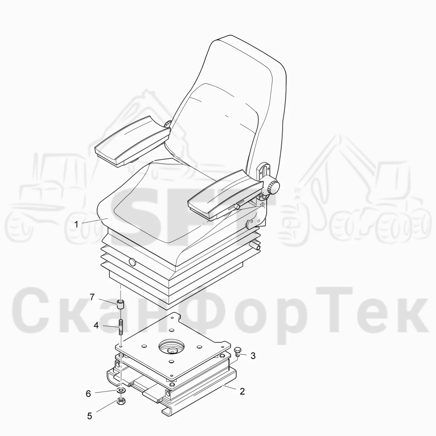 Схема: Valmet / Лесозаготовительные машины / Valmet 941 / Valmet 941 Ch 12071- / Valmet 941 Ch 12071- / Каталог запасных частей / Кабина / Сиденья / Сиденье Be-Ge