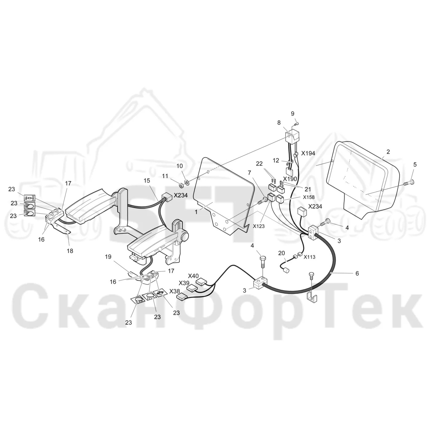 Схема: Valmet / Лесозаготовительные машины / Valmet 941 / Valmet 941 Ch -12070 / Valmet 941 Ch -12070 / Каталог запасных частей / Система управления / Регулятор / Electric kit revolving seat mini levers