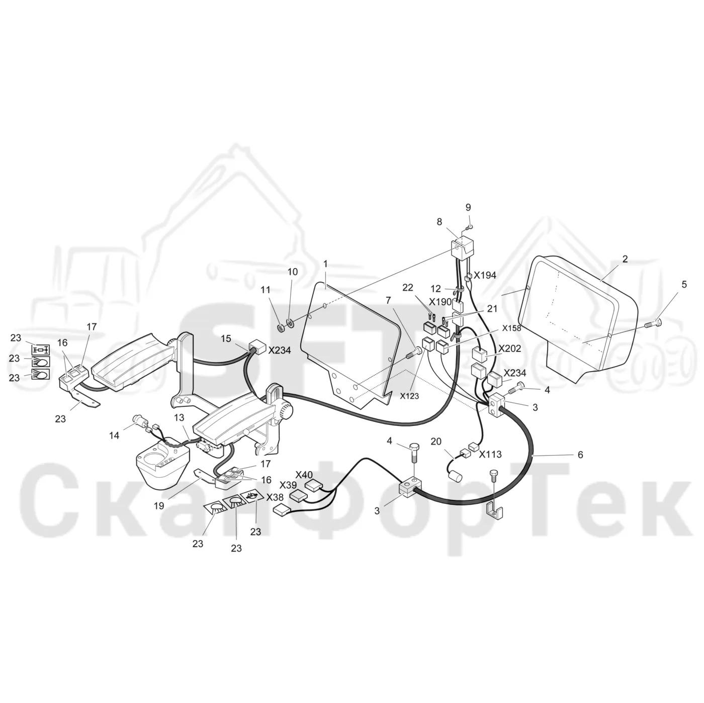 Схема: Valmet / Лесозаготовительные машины / Valmet 941 / Valmet 941 Ch 12071- / Valmet 941 Ch 12071- / Каталог запасных частей / Система управления / Регулятор / Комплект электрики поворота сиденья EME джойстики