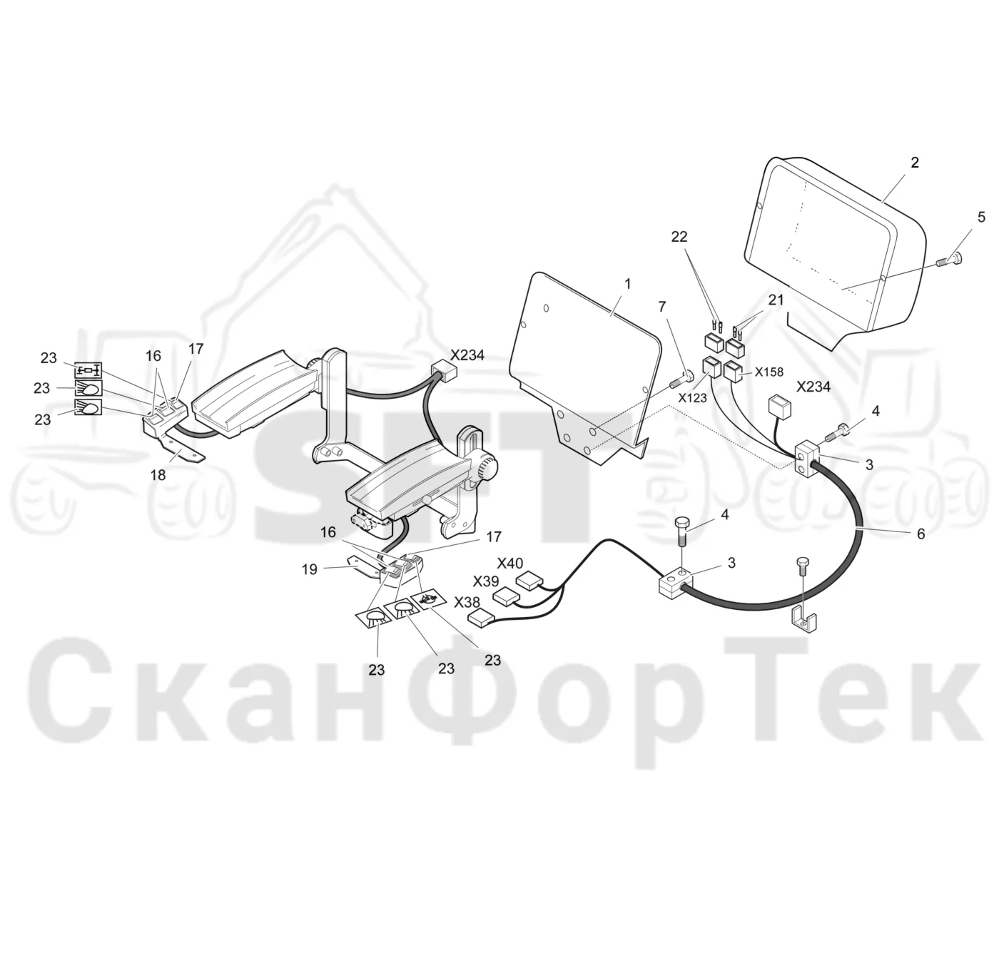 Схема: Valmet / Лесозаготовительные машины / Valmet 941 / Valmet 941 Ch 12071- / Valmet 941 Ch 12071- / Каталог запасных частей / Система управления / Регулятор / Электрооборудование сиденья Robust