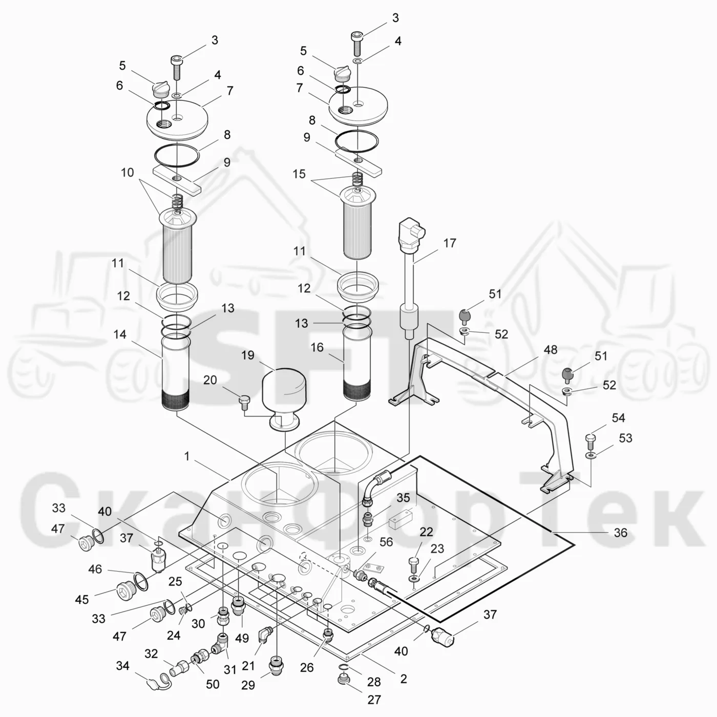 Схема: Valmet / Лесозаготовительные машины / Valmet 941 / Valmet 941 Ch -12070 / Valmet 941 Ch -12070 / Каталог запасных частей / Гидравлика / Бак гидравлики / Корпус фильтра
