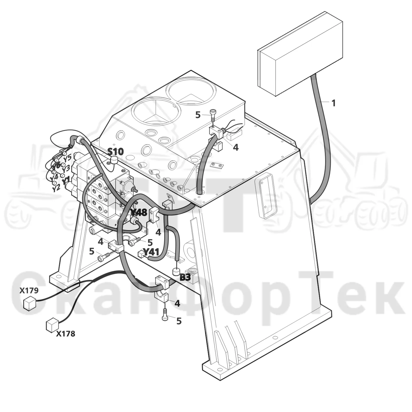 Схема: Valmet / Лесозаготовительные машины / Valmet 941 / Valmet 941 Ch -12070 / Valmet 941 Ch -12070 / Каталог запасных частей / Гидравлика / Бак гидравлики / Электрический набор Бак гидравлики