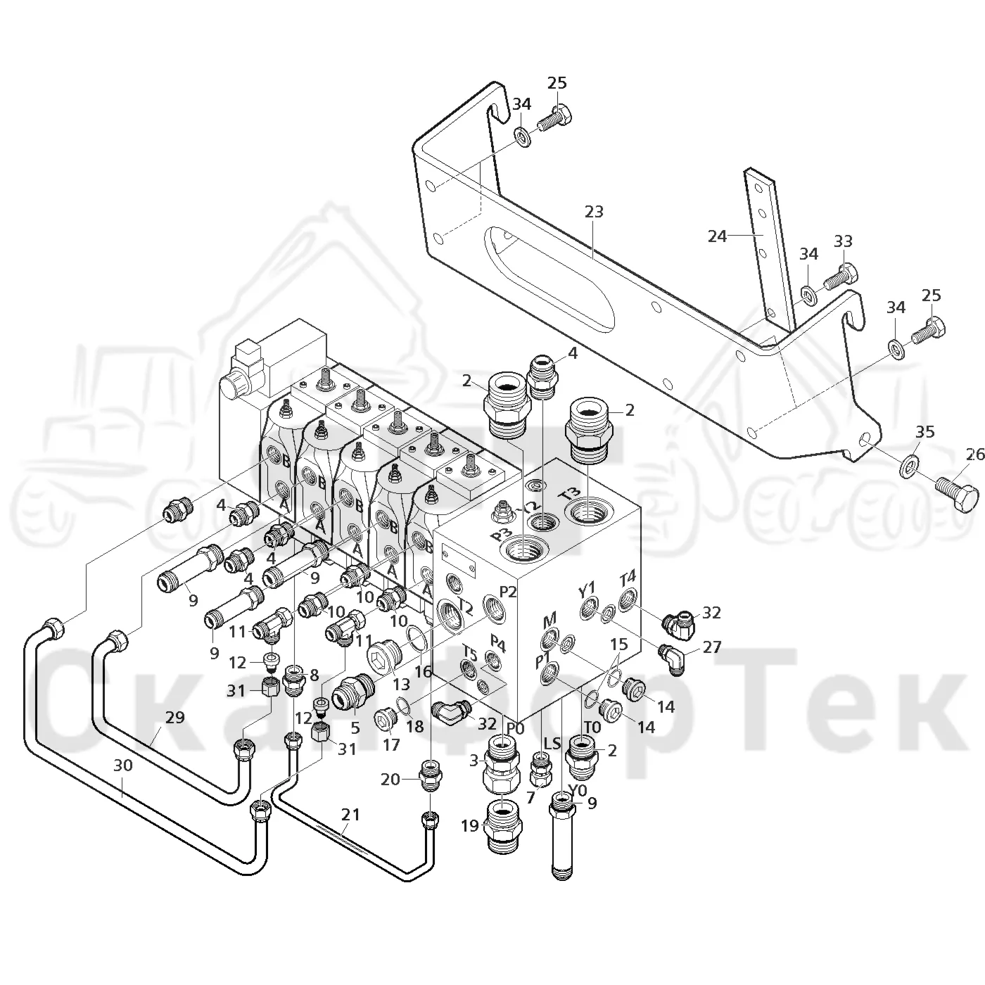 Схема: Valmet / Лесозаготовительные машины / Valmet 941 / Valmet 941 Ch -12070 / Valmet 941 Ch -12070 / Каталог запасных частей / Гидравлика / Клапан подъемного крана / Клапан подъемного крана