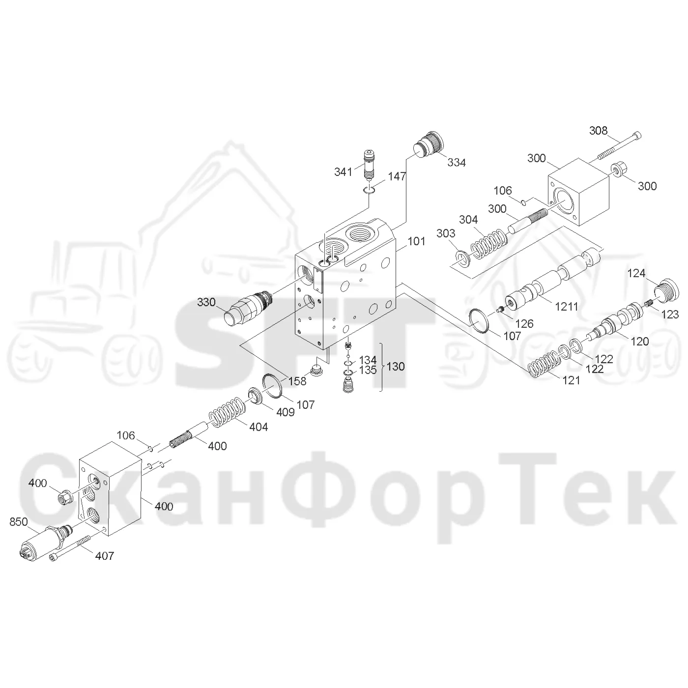 Схема: Valmet / Лесозаготовительные машины / Valmet 941 / Valmet 941 Ch -12070 / Valmet 941 Ch -12070 / Каталог запасных частей / Гидравлика / Клапан подъемного крана / Секция клапана 2