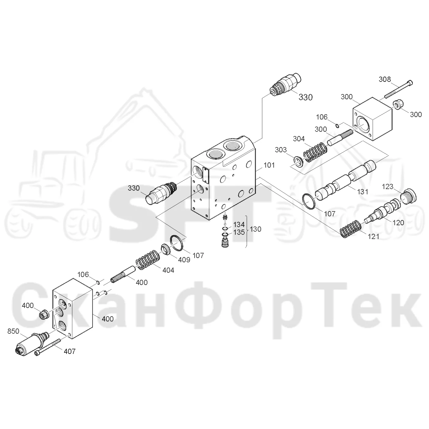 Схема: Valmet / Лесозаготовительные машины / Valmet 941 / Valmet 941 Ch -12070 / Valmet 941 Ch -12070 / Каталог запасных частей / Гидравлика / Клапан подъемного крана / Секция клапана 3