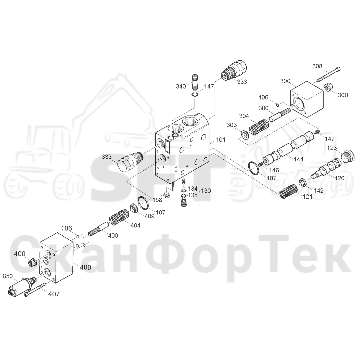 Схема: Valmet / Лесозаготовительные машины / Valmet 941 / Valmet 941 Ch 12071- / Valmet 941 Ch 12071- / Каталог запасных частей / Гидравлика / Клапан подъемного крана / Секция клапана 4