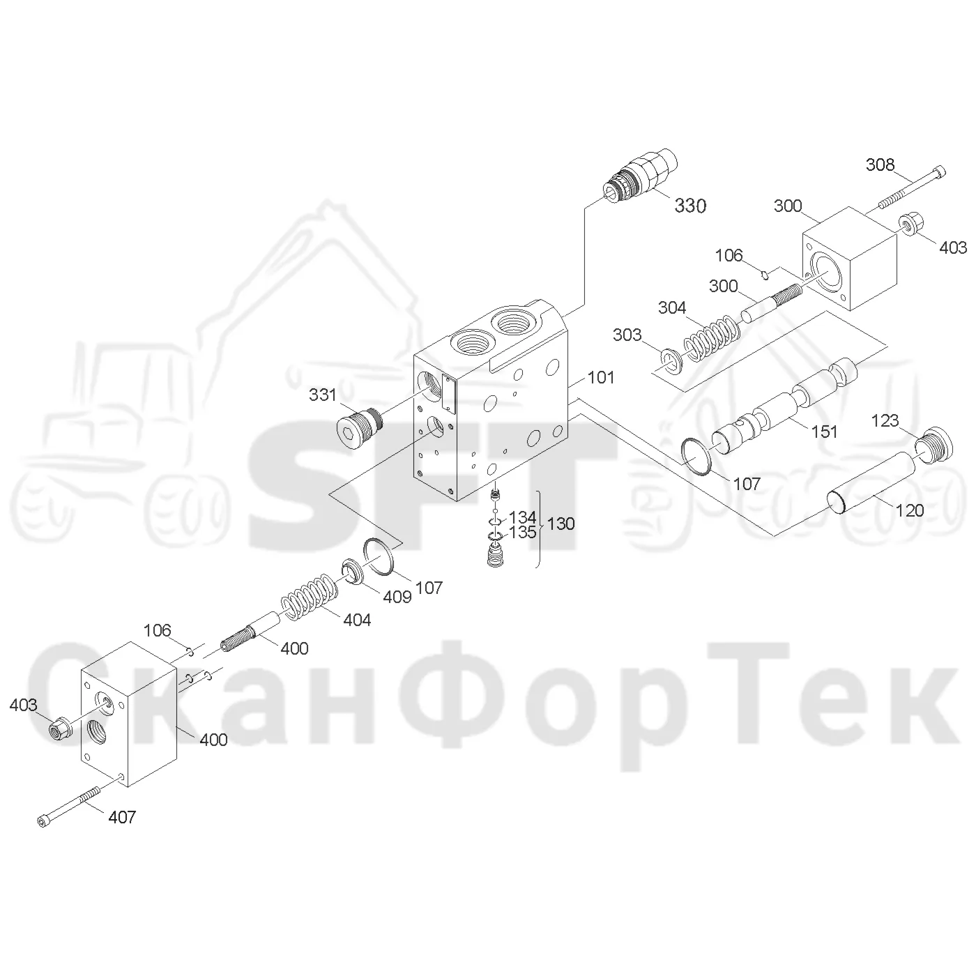 Схема: Valmet / Лесозаготовительные машины / Valmet 941 / Valmet 941 Ch -12070 / Valmet 941 Ch -12070 / Каталог запасных частей / Гидравлика / Клапан подъемного крана / Секция клапана 5