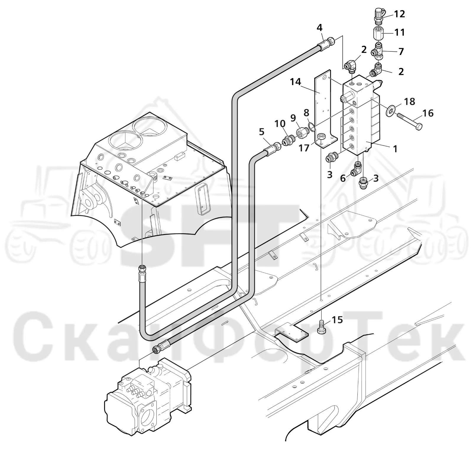 Схема: Valmet / Лесозаготовительные машины / Valmet 941 / Valmet 941 Ch 12071- / Valmet 941 Ch 12071- / Каталог запасных частей / Гидравлика / Клапан обслуживания / Клапан обслуживания