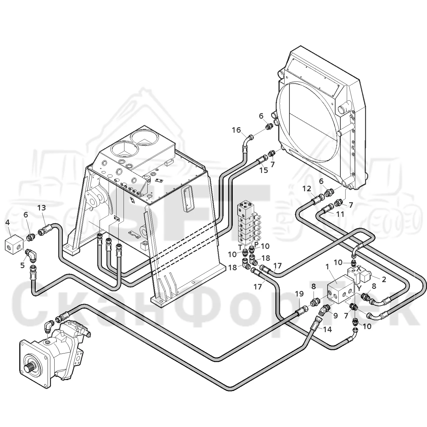 Схема: Valmet / Лесозаготовительные машины / Valmet 941 / Valmet 941 Ch -12070 / Valmet 941 Ch -12070 / Каталог запасных частей / Гидравлика / Система охлаждения масла / Охлаждение смазочного масла для гидравлических систем