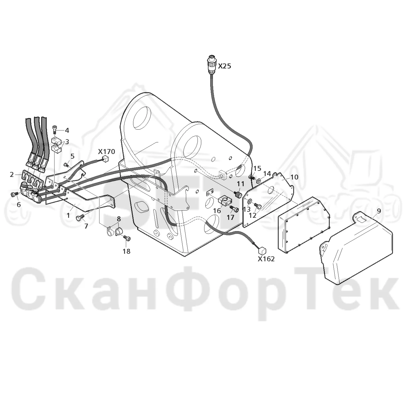Схема: Valmet / Лесозаготовительные машины / Valmet 941 / Valmet 941 Ch -12070 / Valmet 941 Ch -12070 / Каталог запасных частей / Подъемный кран / Электрический Оборудование / Комплект электрооборудования