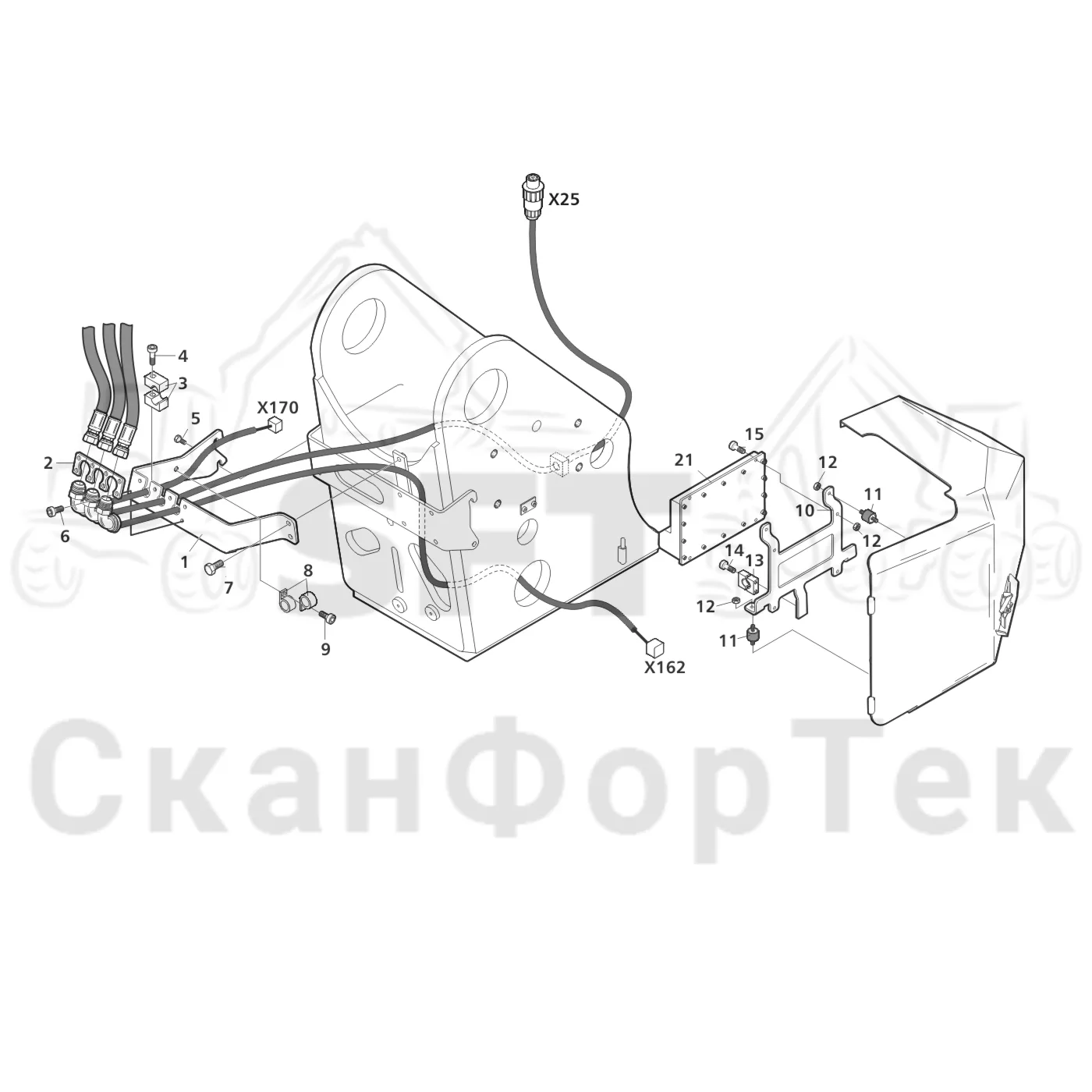 Схема: Valmet / Лесозаготовительные машины / Valmet 941 / Valmet 941 Ch 12071- / Valmet 941 Ch 12071- / Каталог запасных частей / Подъемный кран / Электрический Оборудование / Комплект электрооборудования