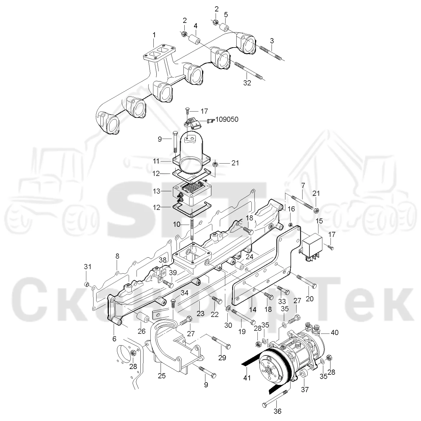 Схема: Valmet / Лесозаготовительные машины / Valmet 941 / Valmet 941 Ch 12071- / Valmet 941 Ch 12071- / Каталог запасных частей / Двигатель / Впуск - выпуск / Впускной и выпускной коллектор
