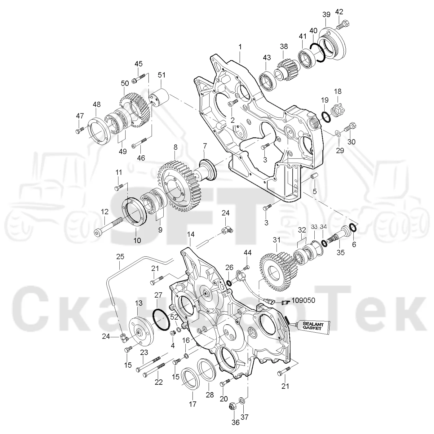 Схема: Valmet / Лесозаготовительные машины / Valmet 941 / Valmet 941 Ch 12071- / Valmet 941 Ch 12071- / Каталог запасных частей / Двигатель / Блок двигателя / Корпус редуктора