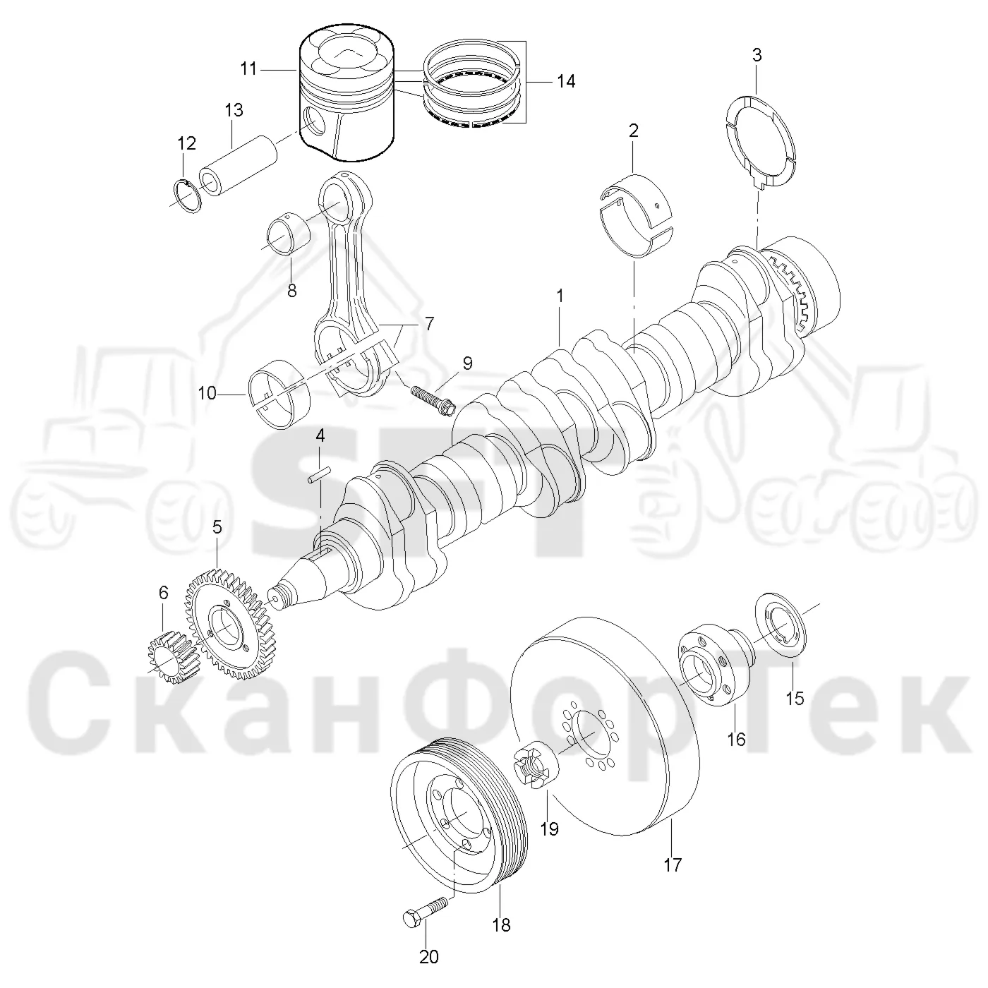 Схема: Valmet / Лесозаготовительные машины / Valmet 941 / Valmet 941 Ch 12071- / Valmet 941 Ch 12071- / Каталог запасных частей / Двигатель / Блок двигателя / Коленвал