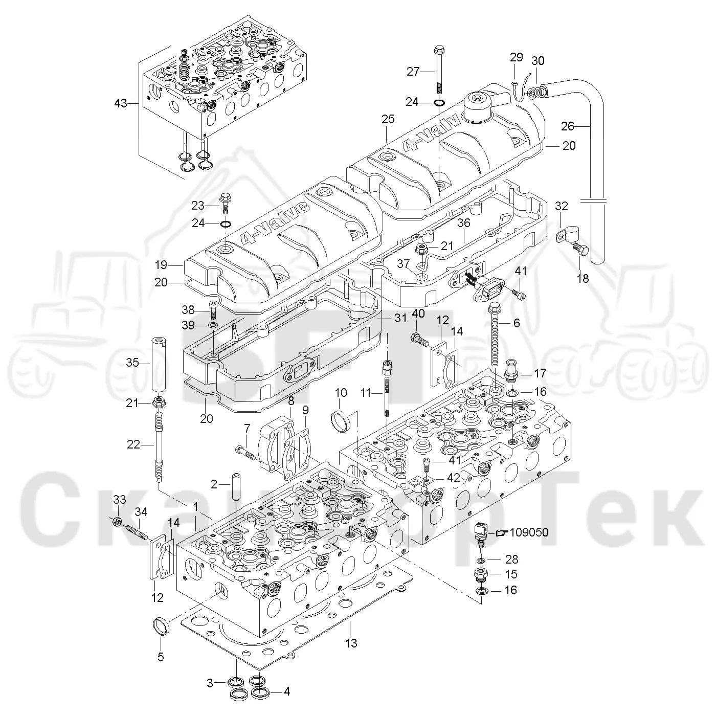 Схема: Valmet / Лесозаготовительные машины / Valmet 941 / Valmet 941 Ch 12071- / Valmet 941 Ch 12071- / Каталог запасных частей / Двигатель / Блок двигателя / Головка цилиндра