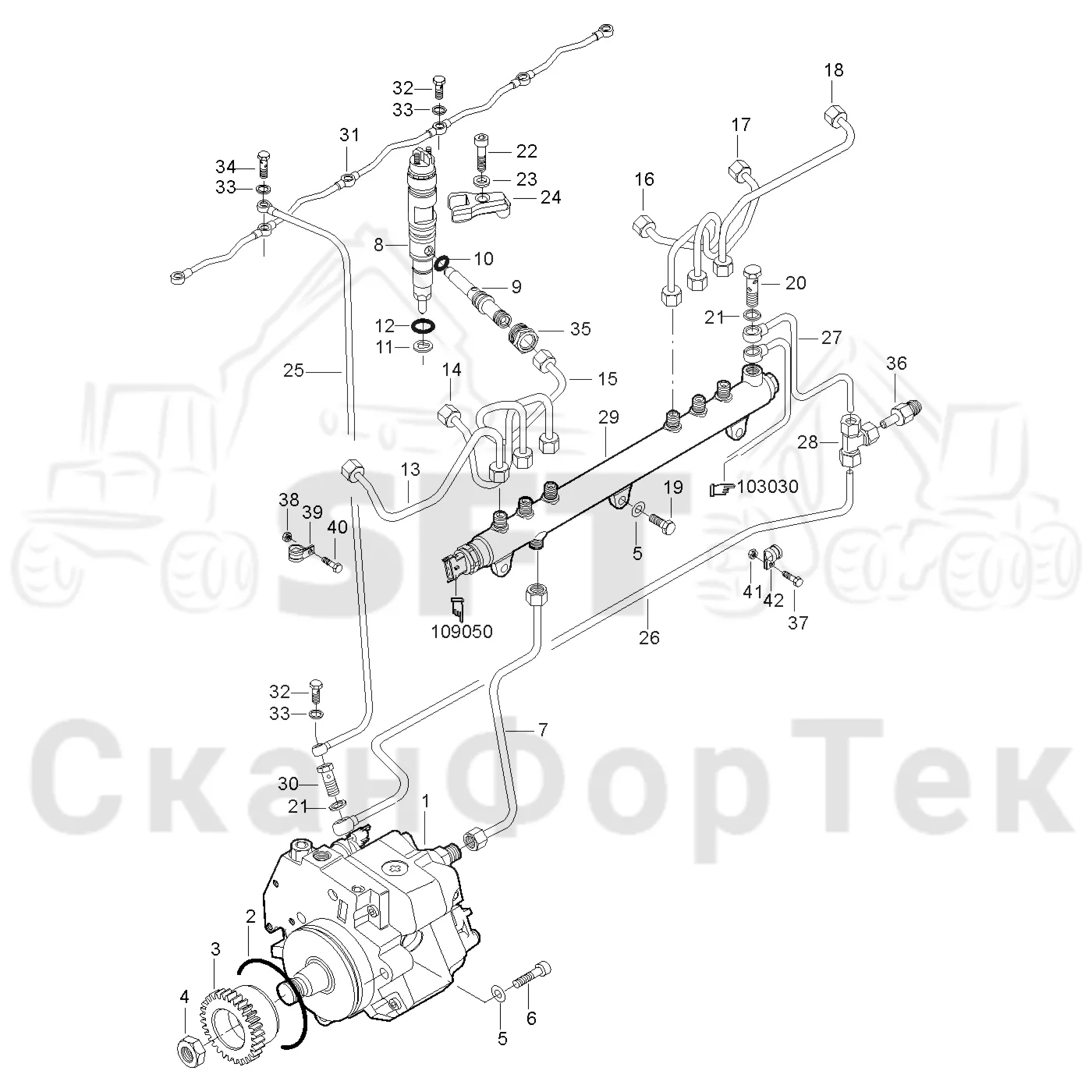 Схема: Valmet / Лесозаготовительные машины / Valmet 941 / Valmet 941 Ch 12071- / Valmet 941 Ch 12071- / Каталог запасных частей / Двигатель / Топливная система / Инжекторный насос