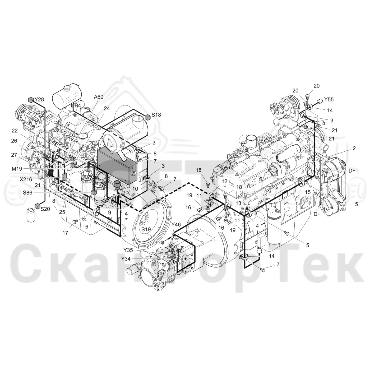 Схема: Valmet / Лесозаготовительные машины / Valmet 941 / Valmet 941 Ch 12071- / Valmet 941 Ch 12071- / Каталог запасных частей / Двигатель / Комплект электрооборудования / Комплект кабелей двигателя