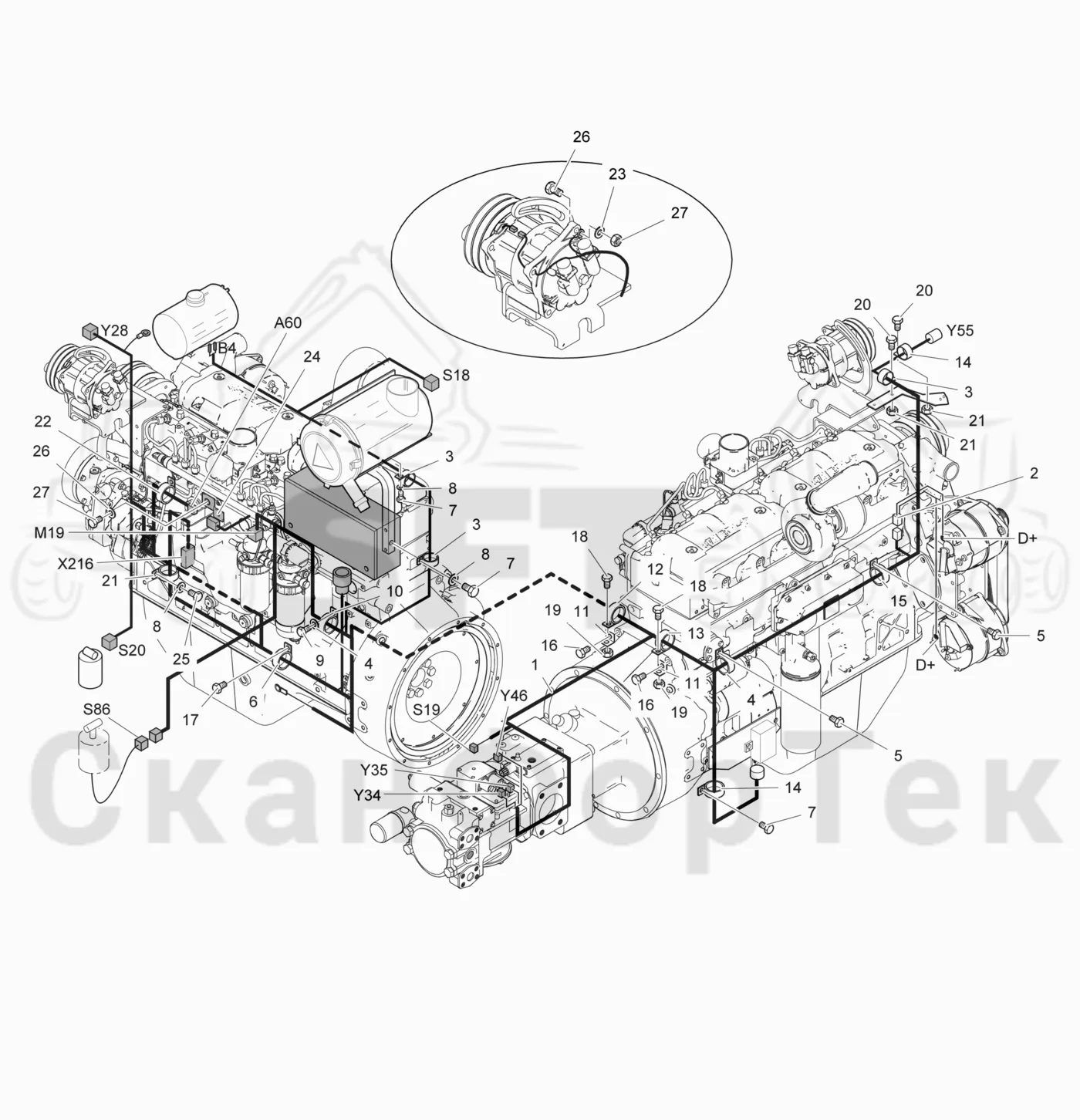 Схема: Valmet / Лесозаготовительные машины / Valmet 941 / Valmet 941 Ch 12071- / Valmet 941 Ch 12071- / Каталог запасных частей / Двигатель / Комплект электрооборудования / Комплект кабелей двигателя  Ch. 12221-