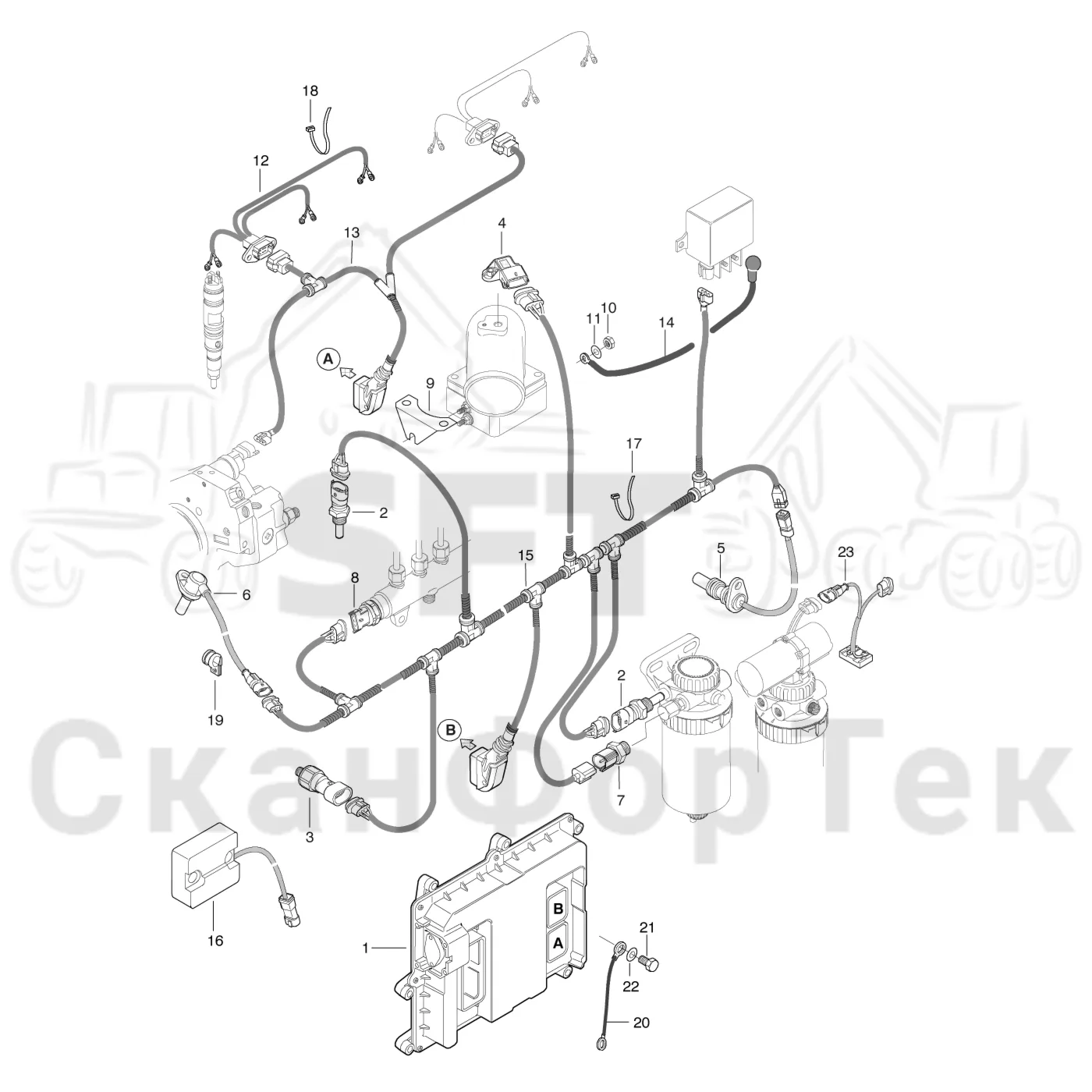 Схема: Valmet / Лесозаготовительные машины / Valmet 941 / Valmet 941 Ch 12071- / Valmet 941 Ch 12071- / Каталог запасных частей / Двигатель / Комплект электрооборудования / EEM Оборудование