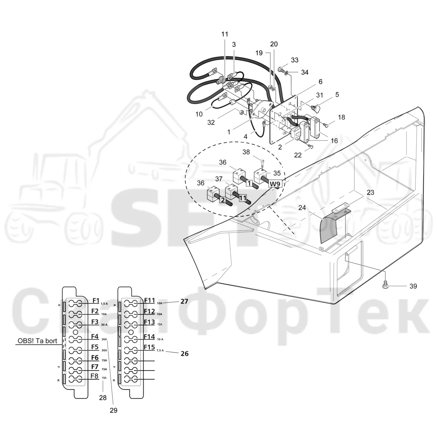 Схема: Valmet / Лесозаготовительные машины / Valmet 941 / Valmet 941 Ch 12071- / Valmet 941 Ch 12071- / Каталог запасных частей / шасси / Электрический Оборудование / Разъединитель аккумуляторной батареи