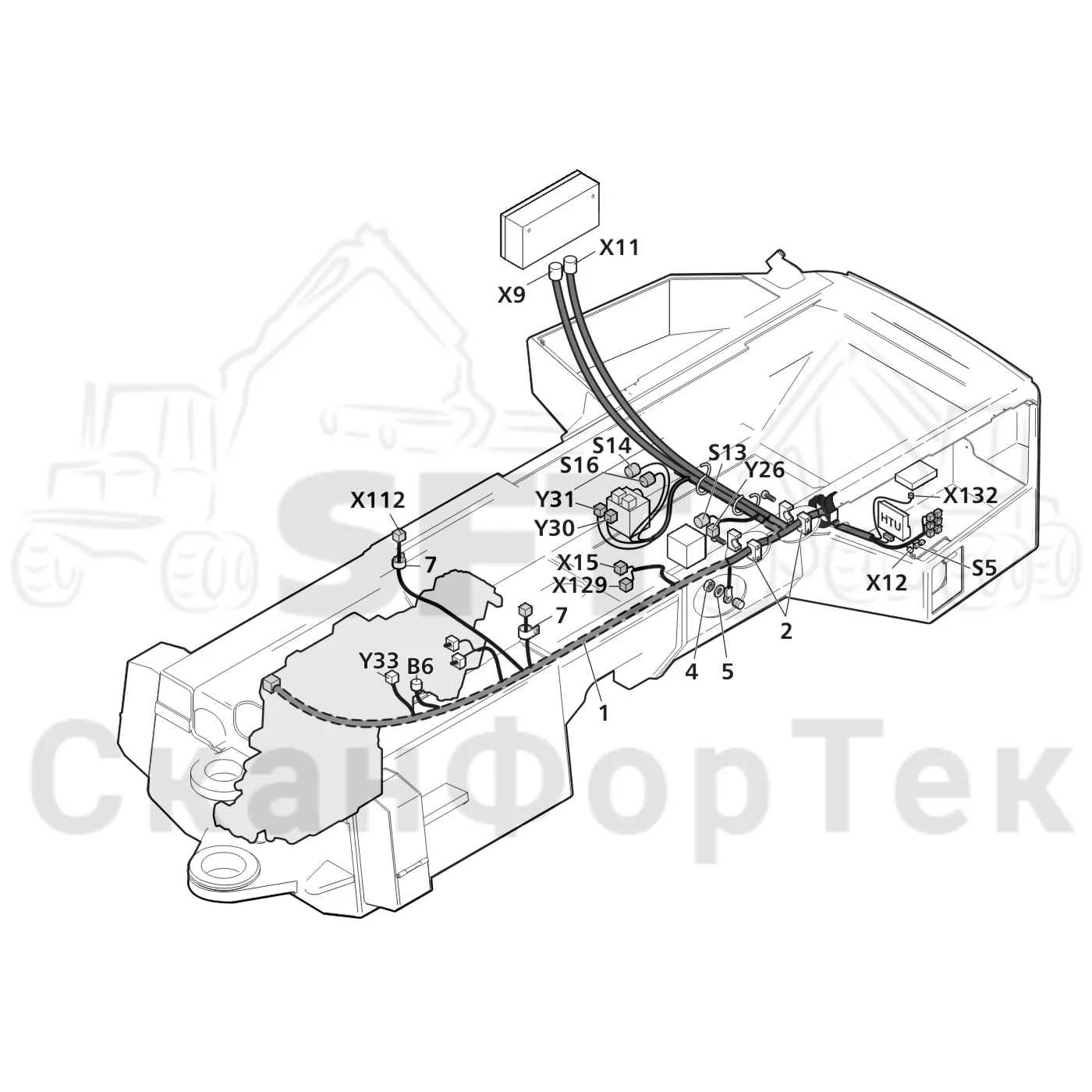 Схема: Valmet / Лесозаготовительные машины / Valmet 941 / Valmet 941 Ch 12071- / Valmet 941 Ch 12071- / Каталог запасных частей / шасси / Электрический Оборудование / Комплект кабелей левый