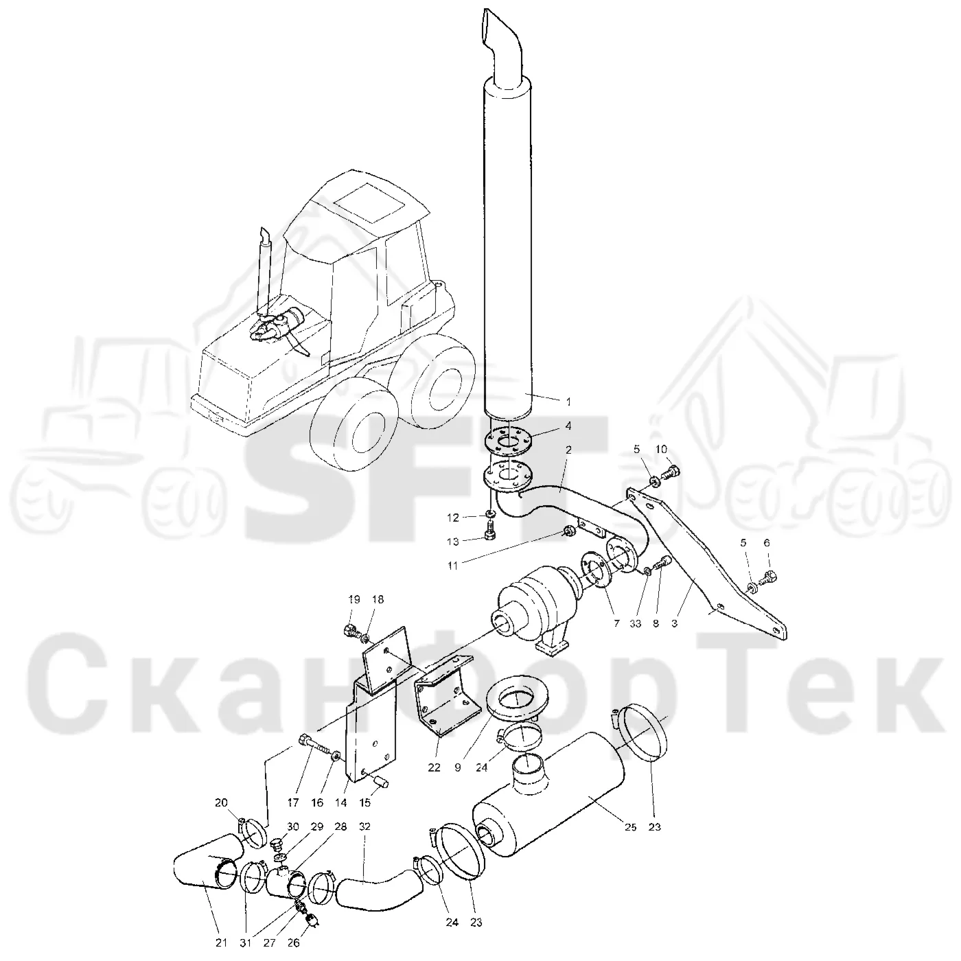 Схема: Valmet / Форвардер / Valmet 860.1 / Valmet 860.1 Ch. -115420 / Valmet 860.1 Ch. -115420 / Каталог запасных частей / Двигатель / Впуск - выпуск / Система впуска и выхлопа