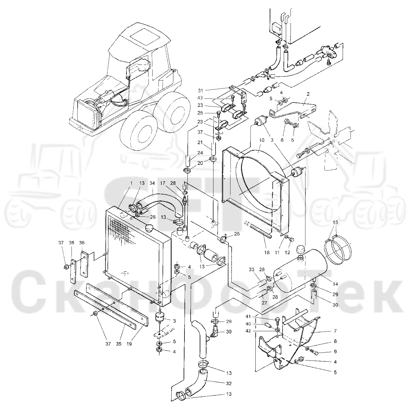 Схема: Valmet / Форвардер / Valmet 860.1 / Valmet 860.1 Ch. -115420 / Valmet 860.1 Ch. -115420 / Каталог запасных частей / Двигатель / Система охлаждения / Система охлаждения двигателя