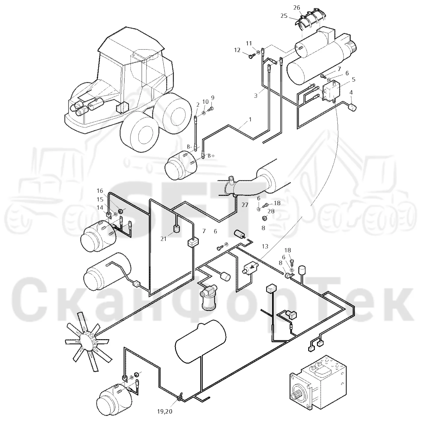 Схема: Valmet / Форвардер / Valmet 860.1 / Valmet 860.1   Ch. -115420 / Valmet 860.1  Ch. -115420 / Каталог запасных частей / Двигатель / Электрический / Комплект кабелей двигателя