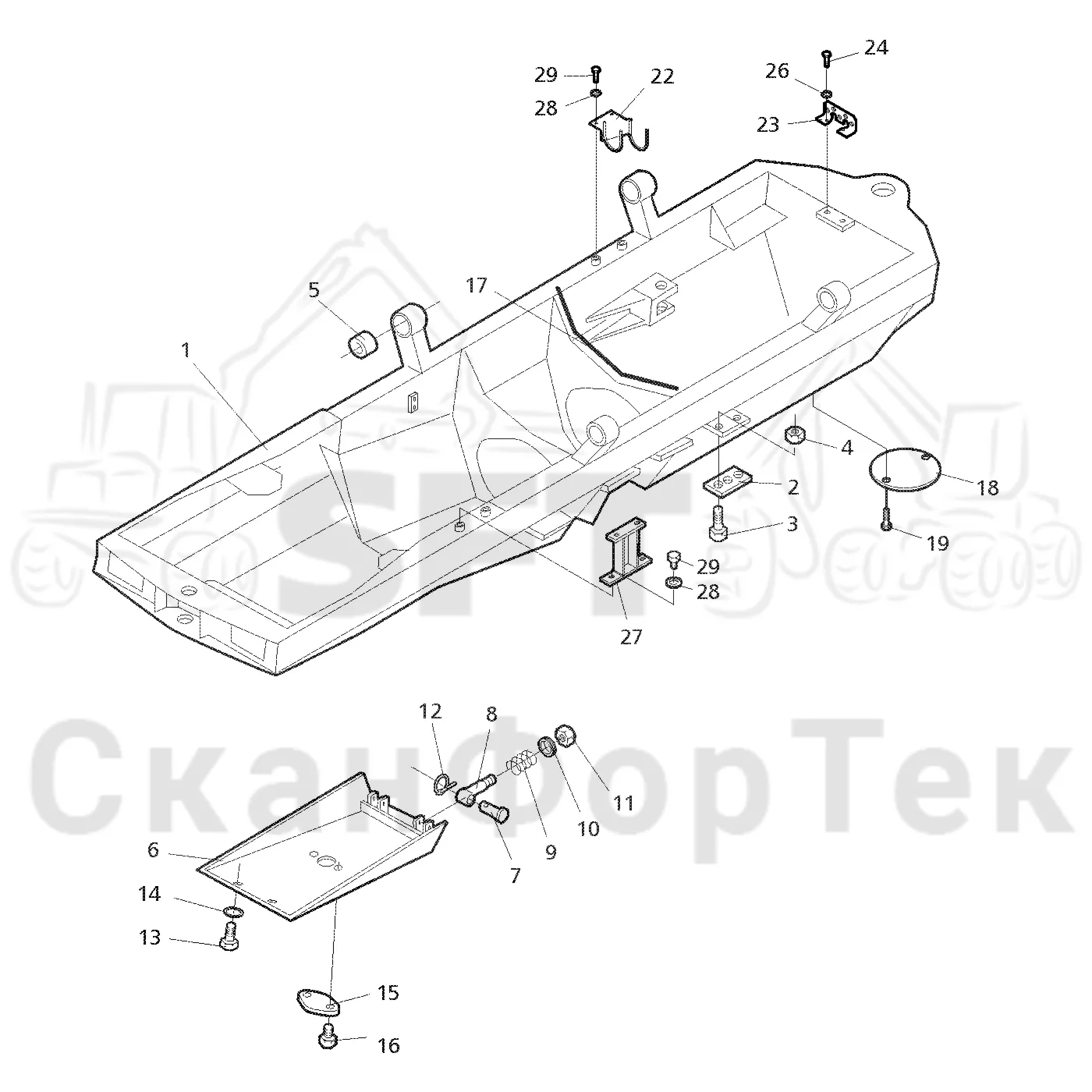 Схема: Valmet / Форвардер / Valmet 840.2 / Valmet 840.2 Ch. -211120 / Valmet 840.2 Ch. -211120 / Каталог запасных частей / шасси / Рамы / Рама, передняя на 8 колес