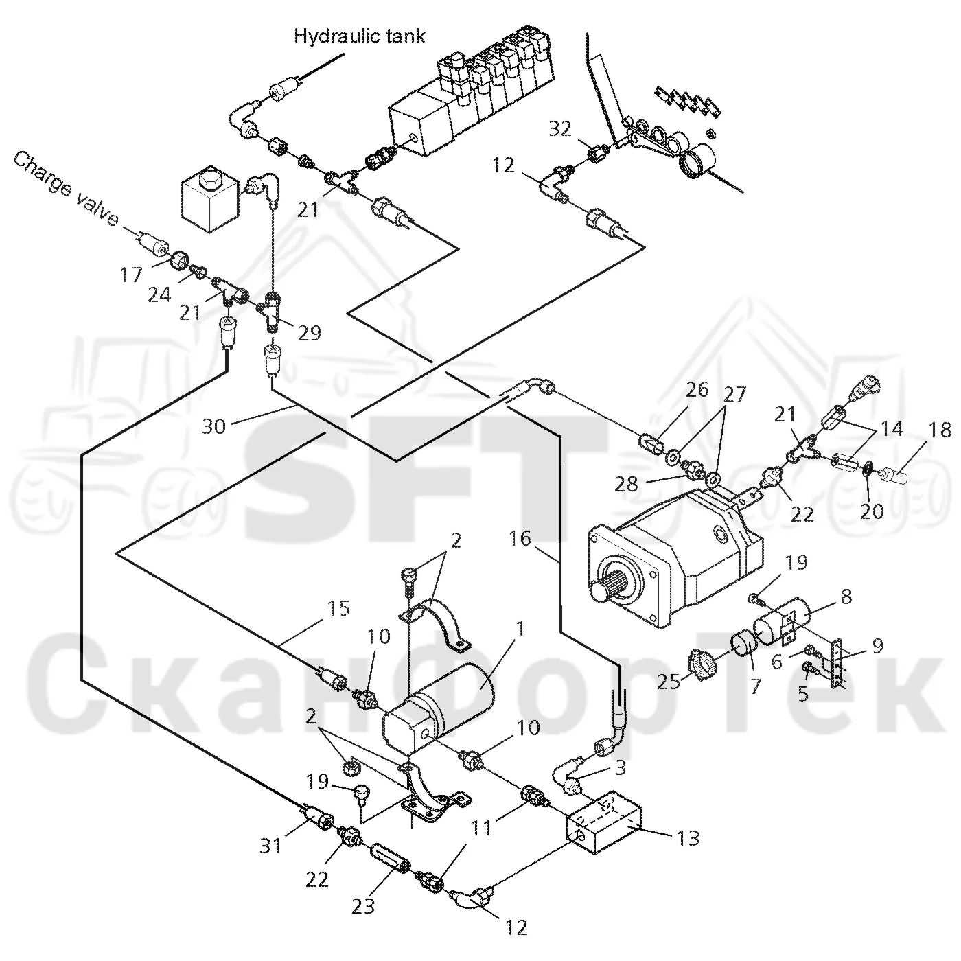 Схема: Valmet / Форвардер / Valmet 840.2 / Valmet 840.2 Ch. 211121- / Valmet 840.2 Ch. 211121- / Каталог запасных частей / Рулевое управление / Аварийное рулевое управление / Аварийное гидравлическое рулевое управление