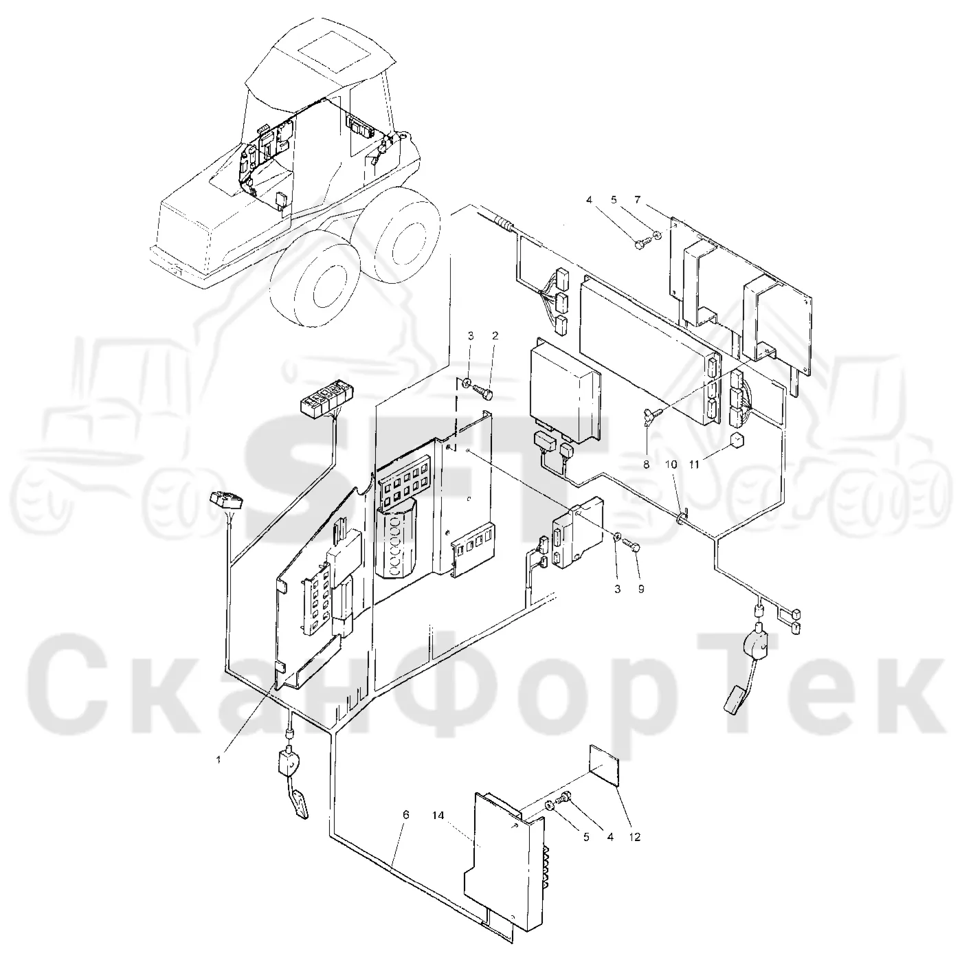 Схема: Valmet / Форвардер / Valmet 840.2 / Valmet 840.2 Ch. -211120 / Valmet 840.2 Ch. -211120 / Каталог запасных частей / Кабина / Электрический / Комплект электрооборудования кабины